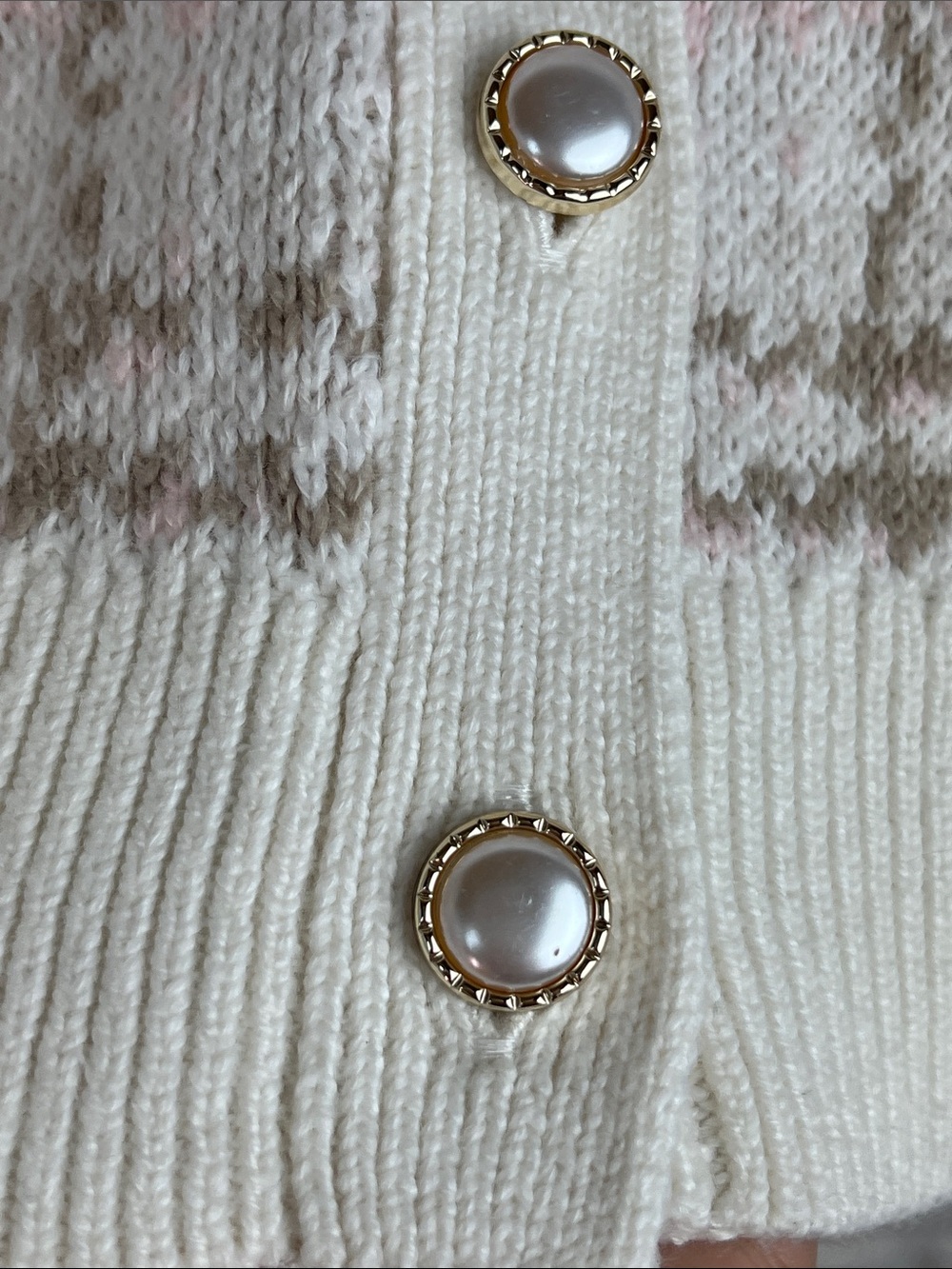 ABERCROMBIE KIDS CARDIGAN PEARL AND GOLD BUTTONS TAN PINK CREAM GIRLS SZ 7/8 - Picture 4 of 13